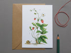 Grußkarte Walderdbeere mit Aquarell-Erdbeere, Klappkarte 10,5 x 14,8 cm, inkl. Umschlag