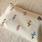 Handbemaltes Federmäppchen aus Stoff mit Wildblumenmuster, 21 x 13 cm, für Schule und Kosmetik