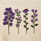 Mehrzweck-Federmäppchen aus Stoff mit handbemalten lila Blumen und Reißverschluss, 21 x 13 cm, Kulturbeutel
