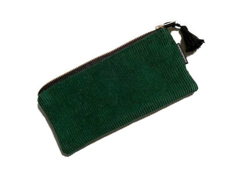 Kord Federmäppchen, Flaches Reißverschluss-Etui, Baumwolle, 22x10 cm, Goldener Metall-Reißverschluss