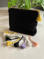 Kord Federmäppchen, Flaches Reißverschluss-Etui, Baumwolle, 22x10 cm, Goldener Metall-Reißverschluss