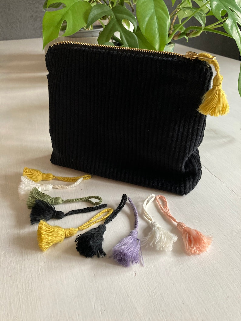 Kord Federmäppchen, Flaches Reißverschluss-Etui, Baumwolle, 22x10 cm, Goldener Metall-Reißverschluss
