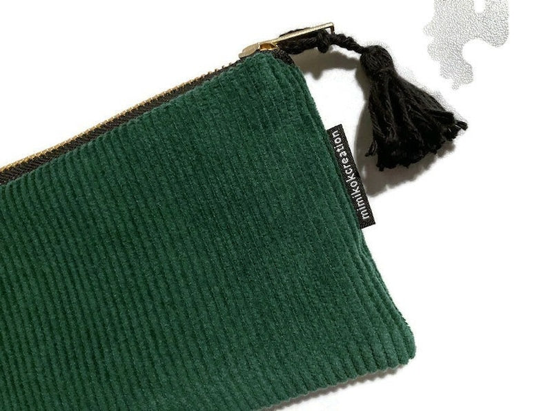 Kord Federmäppchen, Flaches Reißverschluss-Etui, Baumwolle, 22x10 cm, Goldener Metall-Reißverschluss
