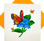 Quilling Grußkarte mit Schmetterling und Blumen, handgefertigte Blankokarte, 16 cm x 15 cm, mit Umschlag