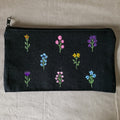 Handbemaltes Federmäppchen aus Stoff mit Wildblumenmuster, 21 x 13 cm, für Schule und Kosmetik