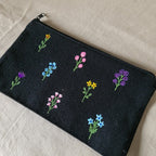 Handbemaltes Federmäppchen aus Stoff mit Wildblumenmuster, 21 x 13 cm, für Schule und Kosmetik