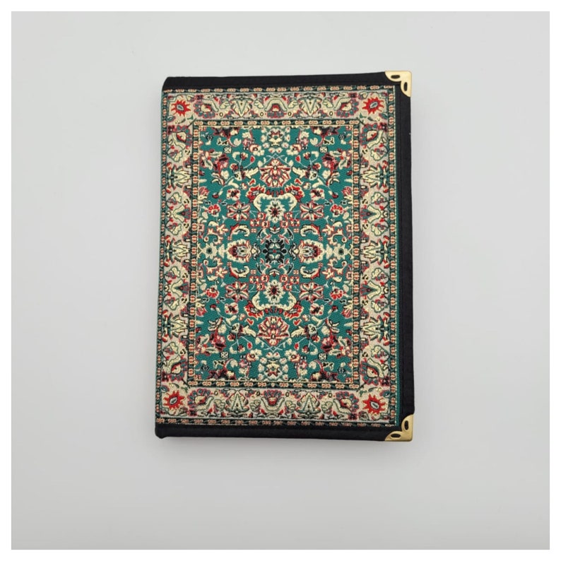 Handgefertigtes Stoff-Notizbuch mit Kelim-Muster, gewebtes Tagebuch, 100 Seiten, 20x14 cm, doppelseitig, Messingecken, für Reisen und Notizen