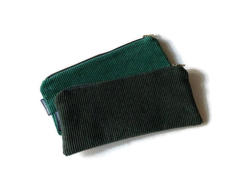 Kord Federmäppchen, Flaches Reißverschluss-Etui, Baumwolle, 22x10 cm, Goldener Metall-Reißverschluss