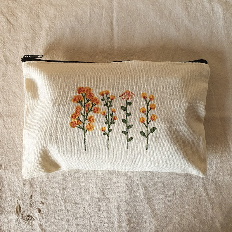 Handbemaltes Federmäppchen aus floralem Stoff mit Reißverschluss, 21 x 13 cm