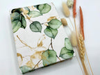 Notizbuch Skizzenbuch mit Stoffeinband Hardcover braunes Kraftpapier Eukalyptus Pflanzenmuster