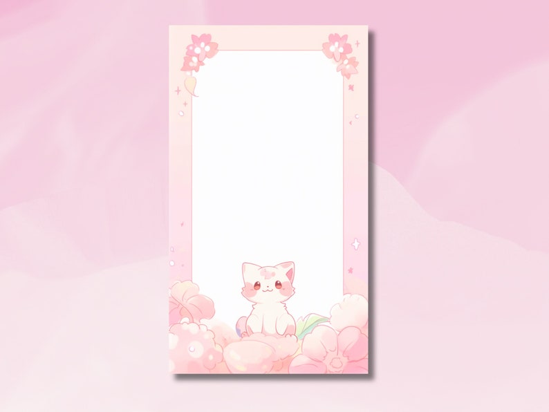 Sakura Katze Notizblock, 30 Seiten, 8x14 cm, Hellrosa, handgefertigt, kawaii Design
