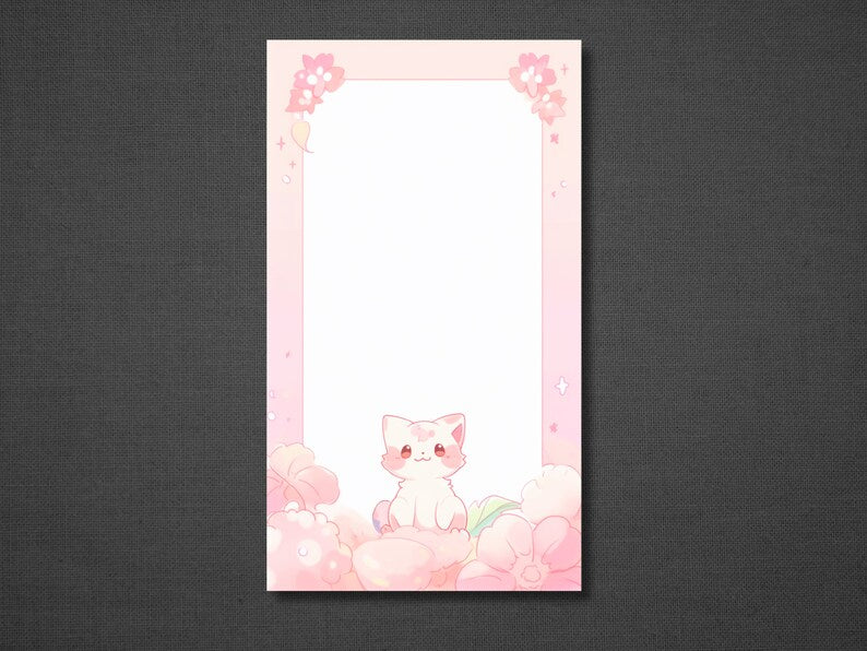 Sakura Katze Notizblock, 30 Seiten, 8x14 cm, Hellrosa, handgefertigt, kawaii Design