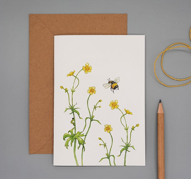 Grußkarte Butterblume mit Kuvert, Aquarell Klappkarte, 10,5 x 14,8 cm, 300g/m² Papier