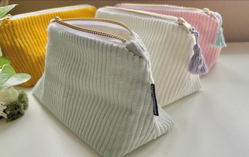 Breitcord Zip-Beutel Make-up Kosmetiktasche mit Reißverschluss, Baumwoll-Cord, 22 x 11 x 9 cm, Schwarz