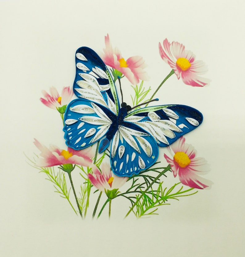 Quilling-Karte Schmetterling Design, 15x15 cm, Handgefertigt mit 2 mm Papierstreifen, inkl. Umschlag