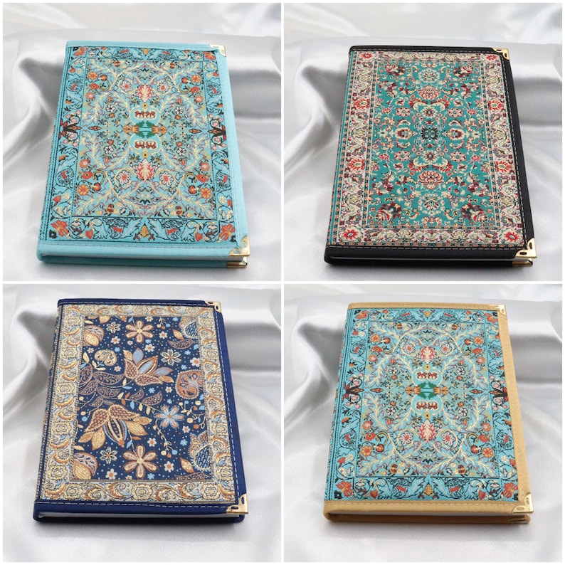 Notizbuch mit blauem Webstoffeinband und aztekischem Kelim-Muster, 14,2 x 20,3 cm, liniert, 100 Seiten