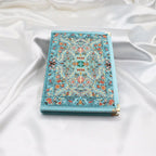Notizbuch mit blauem Webstoffeinband und aztekischem Kelim-Muster, 14,2 x 20,3 cm, liniert, 100 Seiten