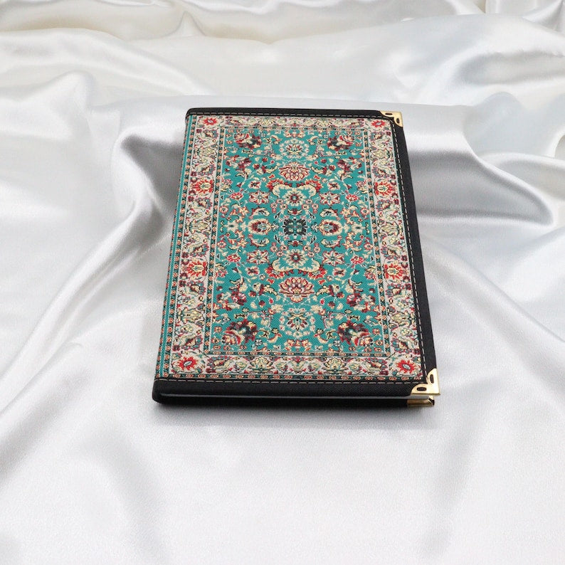 Notizbuch mit blauem Webstoffeinband und aztekischem Kelim-Muster, 14,2 x 20,3 cm, liniert, 100 Seiten