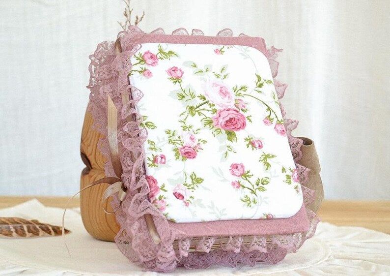 Junk Journal Vintage Rosen Stoff Notizbuch A6 500 Seiten handgemacht leer zum