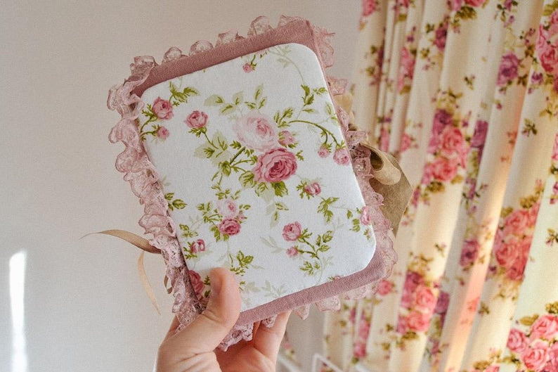 Junk Journal Vintage Rosen Stoff Notizbuch A6 500 Seiten handgemacht leer zum