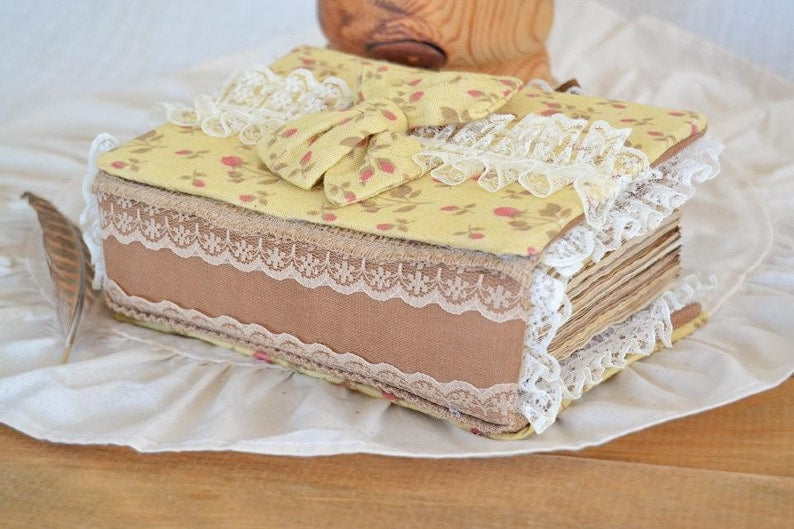 Junk Journal A6 Handgemacht Vintage Blumen Stoff Notizbuch Leer 500 Seiten