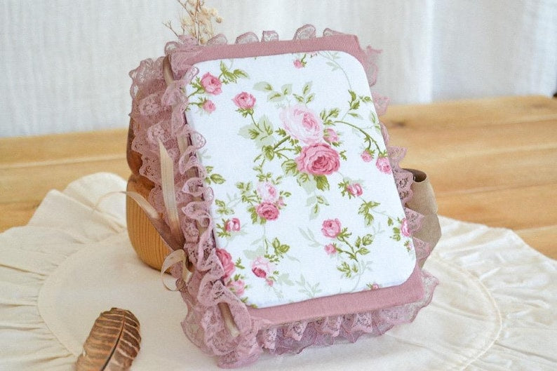 Junk Journal Vintage Rosen Stoff Notizbuch A6 500 Seiten handgemacht leer zum