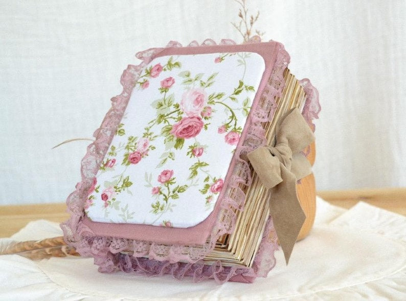Junk Journal Vintage Rosen Stoff Notizbuch A6 500 Seiten handgemacht leer zum