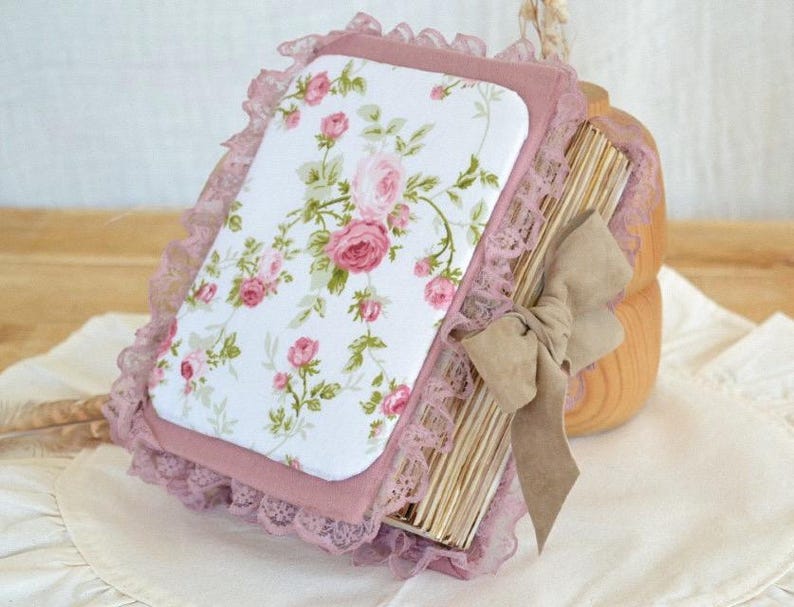 Junk Journal Vintage Rosen Stoff Notizbuch A6 500 Seiten handgemacht leer zum
