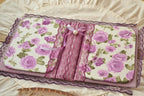 Handgemachtes Junk Journal A6 mit lila Rosen Vintage Stoff, 500 Seiten, leer