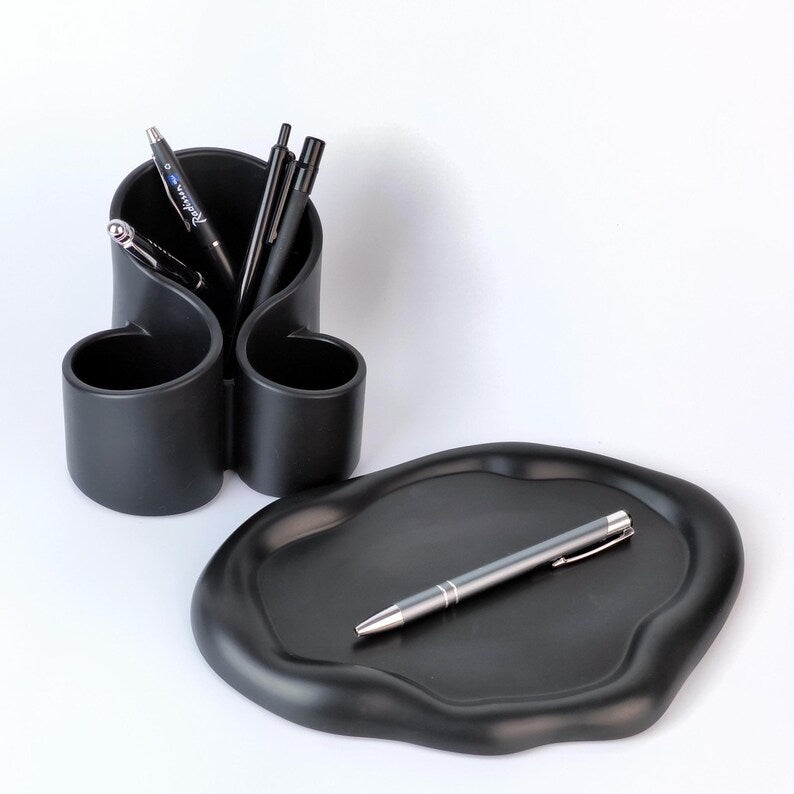 Schreibtisch-Organizer aus Polymergips, Stifte- und Pinselhalter, minimalistische Bürodekoration