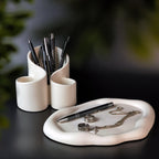 Schreibtisch-Organizer aus Polymergips, Stifte- und Pinselhalter, minimalistische Bürodekoration