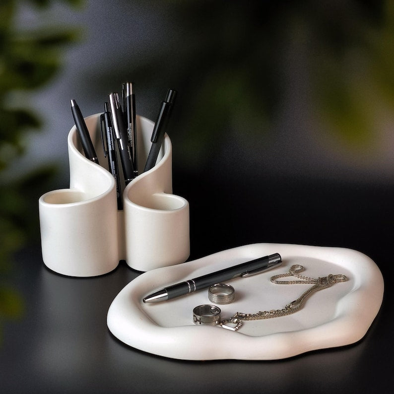 Schreibtisch-Organizer aus Polymergips, Stifte- und Pinselhalter, minimalistische Bürodekoration