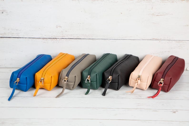 Leder Federmäppchen Stifteetui mit Reißverschluss 18,5 cm – Vielseitige Make-up Tasche und Organizer