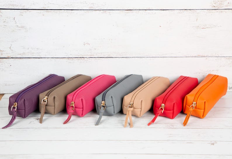 Leder Federmäppchen Stifteetui mit Reißverschluss 18,5 cm – Vielseitige Make-up Tasche und Organizer