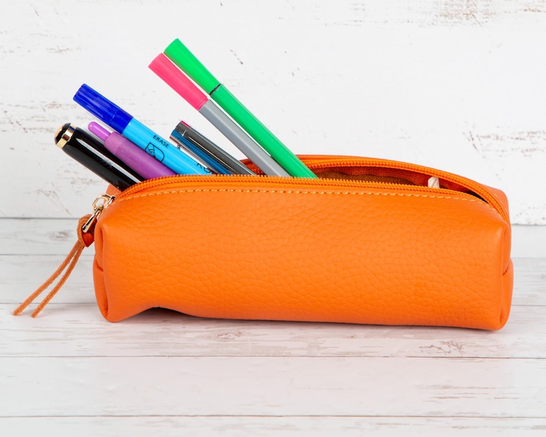 Leder Federmäppchen Stifteetui mit Reißverschluss 18,5 cm – Vielseitige Make-up Tasche und Organizer