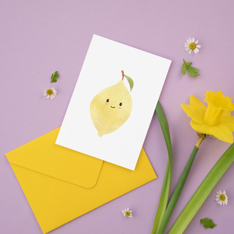 Grußkarte Zitrone A6 Postkarte Geburtstagseinladung Kindergeburtstag 300g Naturpapier