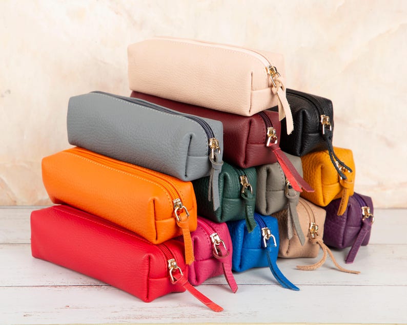 Leder Federmäppchen Stifteetui mit Reißverschluss 18,5 cm – Vielseitige Make-up Tasche und Organizer