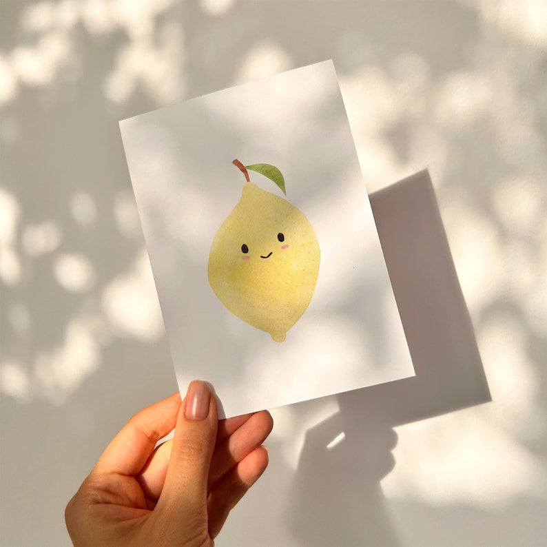 Grußkarte Zitrone A6 Postkarte Geburtstagseinladung Kindergeburtstag 300g Naturpapier