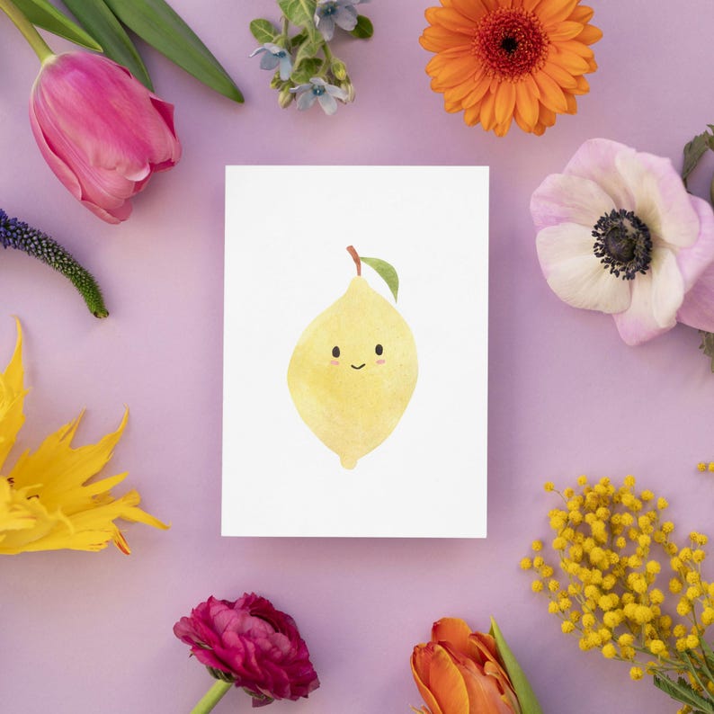 Grußkarte Zitrone A6 Postkarte Geburtstagseinladung Kindergeburtstag 300g Naturpapier