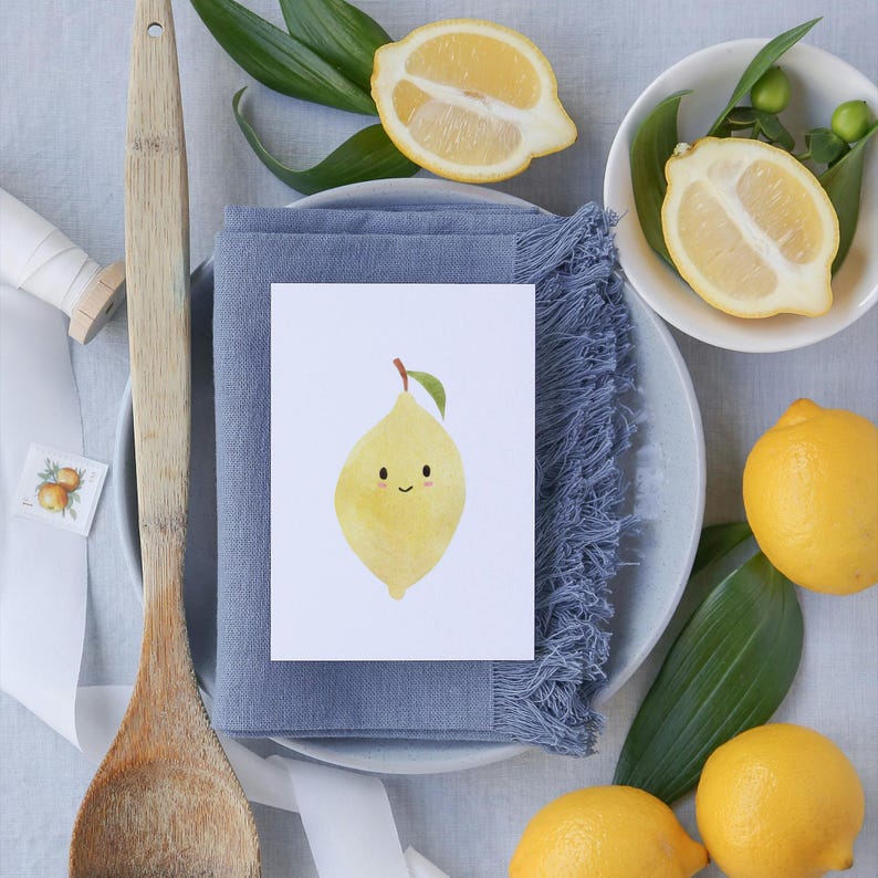 Grußkarte Zitrone A6 Postkarte Geburtstagseinladung Kindergeburtstag 300g Naturpapier
