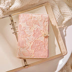 A6 A5 Losesblatt Notizbuch mit handbesticktem Rosen-Blumen-Stoffeinband, Hardcover, Binder Ringe, Cloth Cover Planner