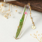 Lesezeichen aus Kunstharz mit Trockenblumen und Goldfolie, Edelstahlrahmen in Gold oder Silber, Botanisches Lesezeichen mit Kreuzkette