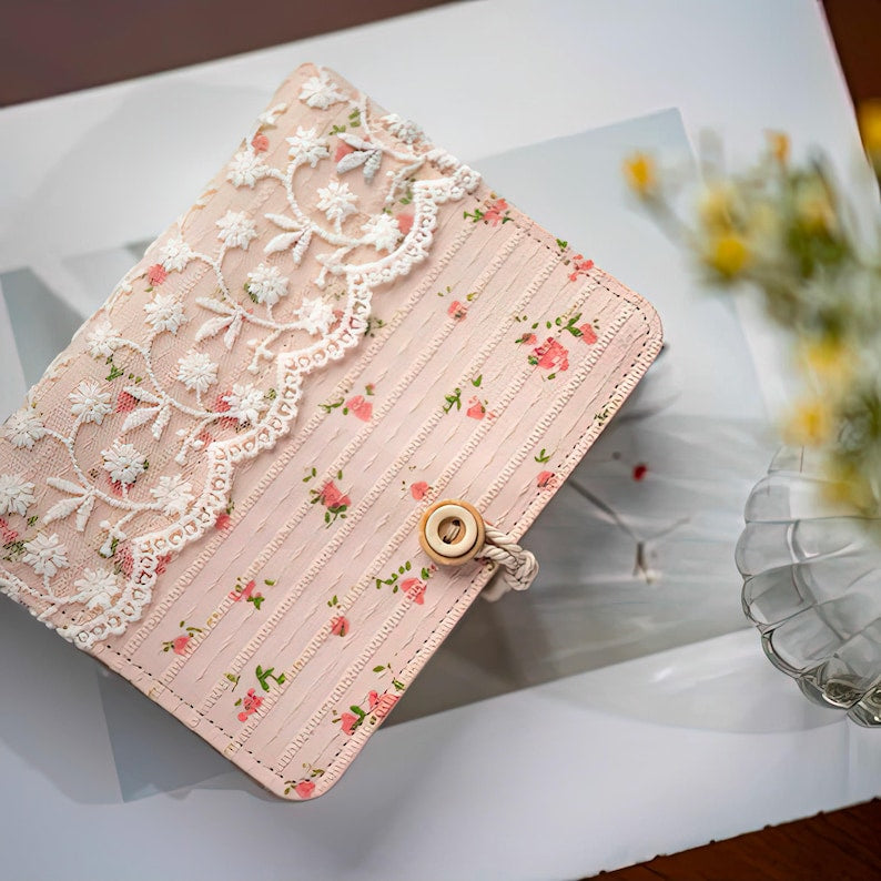 Vintage Spitze A7 Ringbuch Journal Hardcover mit Stickerei, liniert, kariert, blanko, Cornell