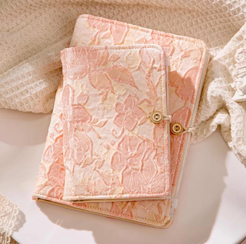 A6 A5 Losesblatt Notizbuch mit handbesticktem Rosen-Blumen-Stoffeinband, Hardcover, Binder Ringe, Cloth Cover Planner