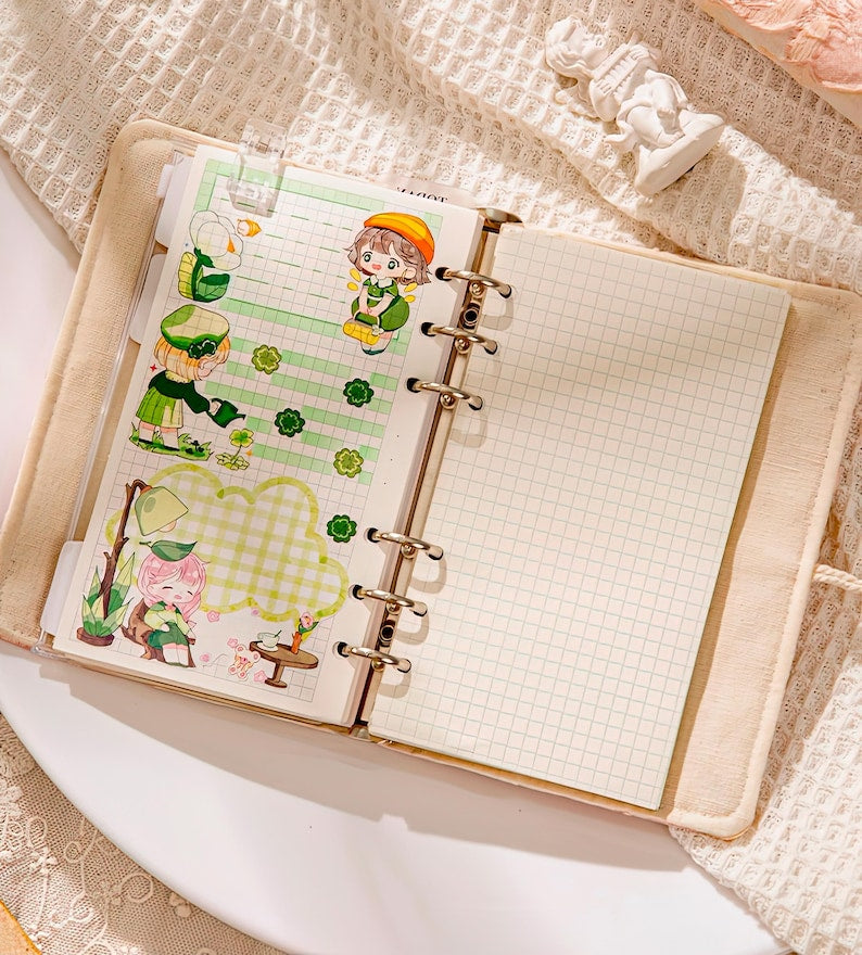 A6 A5 Losesblatt Notizbuch mit handbesticktem Rosen-Blumen-Stoffeinband, Hardcover, Binder Ringe, Cloth Cover Planner