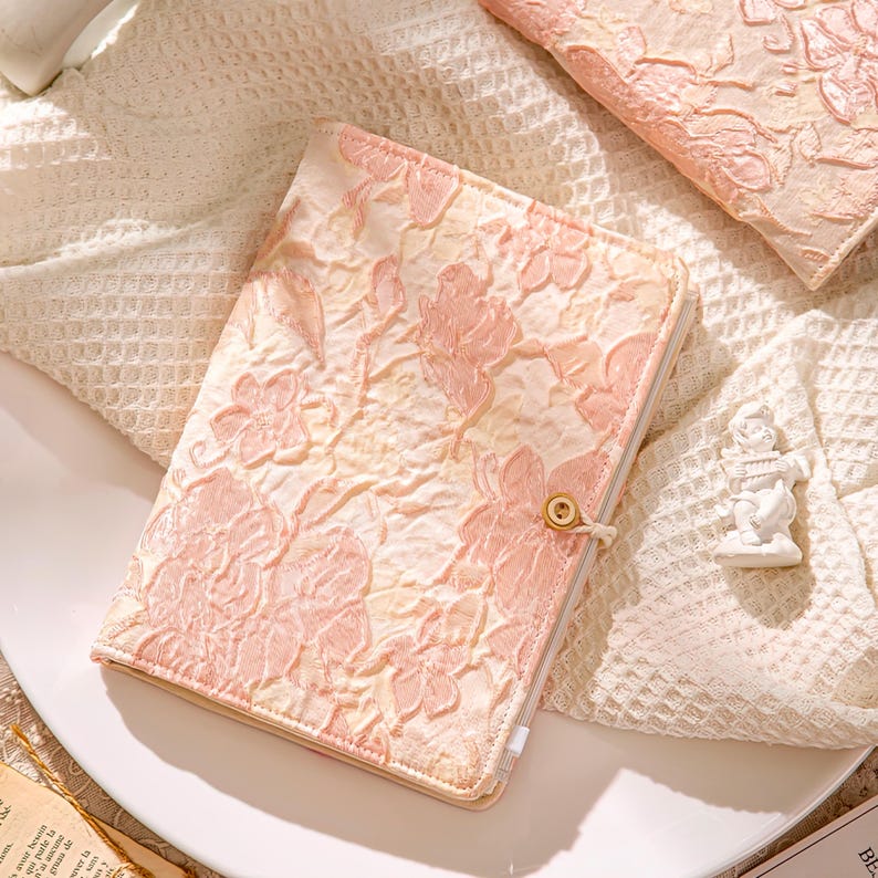 A6 A5 Losesblatt Notizbuch mit handbesticktem Rosen-Blumen-Stoffeinband, Hardcover, Binder Ringe, Cloth Cover Planner