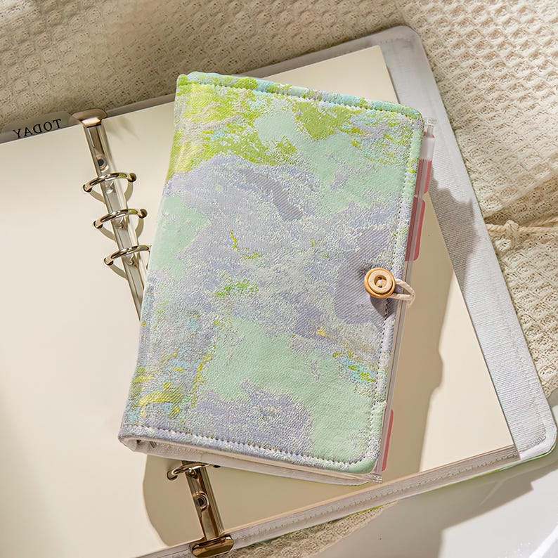Handgemachter Notizblock A6 A5 mit Stoff-Hardcover, austauschbaren Loseblattseiten, Journal