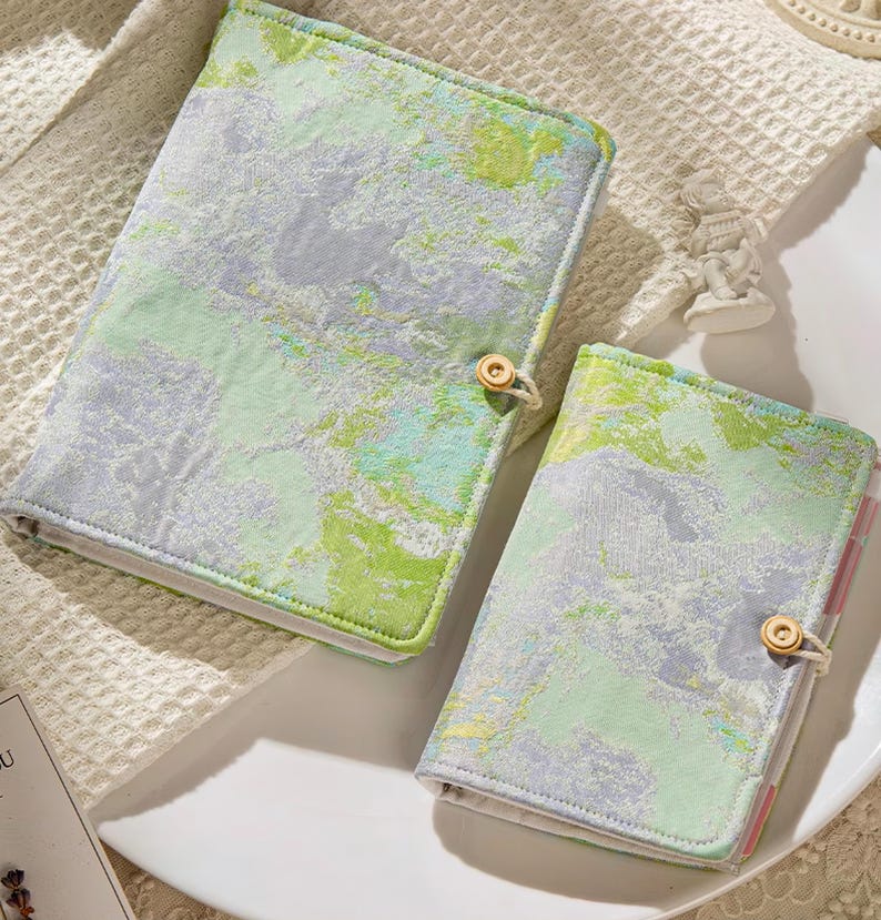 Handgemachter Notizblock A6 A5 mit Stoff-Hardcover, austauschbaren Loseblattseiten, Journal