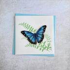 Quilling Grußkarte blauer Schmetterling 15x15 cm handgefertigt mit Umschlag und Einlegeblatt