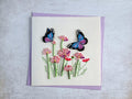 Quilling Grußkarte mit Schmetterling und Blumen, 3D handgefertigt, 15 x 15 cm mit Umschlag